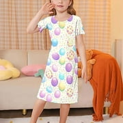 Mceream Easter Tdresses Dresses for Girl Dresses Crew Neck Fall Dresses Trendy Oversized Tee Dresses Breathable Dresses Casual Print Fashion Outfits Clothes 2025 Vestido Para NiñAs